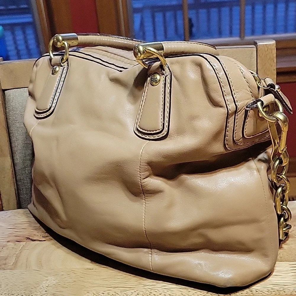 Coach Beige Leather Satchel with Gold Hardware